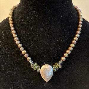 925 Tahitian Cultured Black Pearl Necklace With Silver Teardrop Pendant 19 In